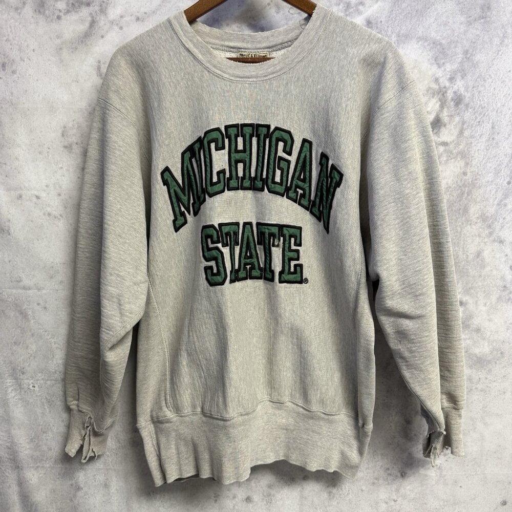 Vintage Michigan State University Sweatshirt Mens Large Gray Embroidered College